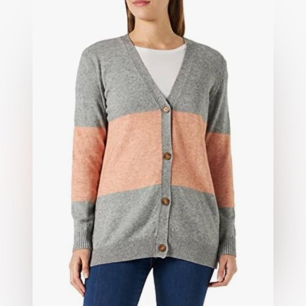 Only Two-Tone Gray and Orange Cardigan Spring Colorblock Brightcore